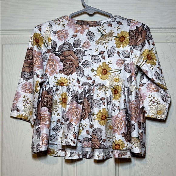 Toddler Girls Warm Tone Floral Print Flowy Long Sleeve Top Size 12 Months - Picture 4 of 4